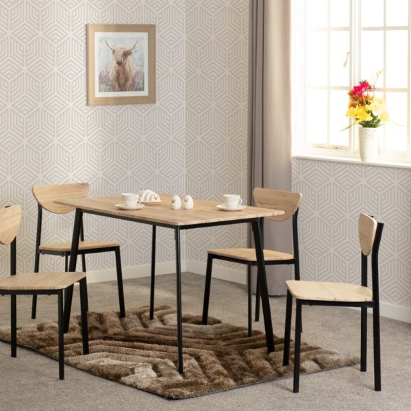 Riley Large Dining Set Black/Light Oak Effect Veneer