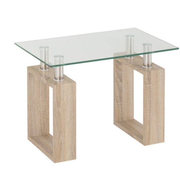 Milan Lamp Table Sonoma Oak Effect Veneer/Clear Glass/Silver