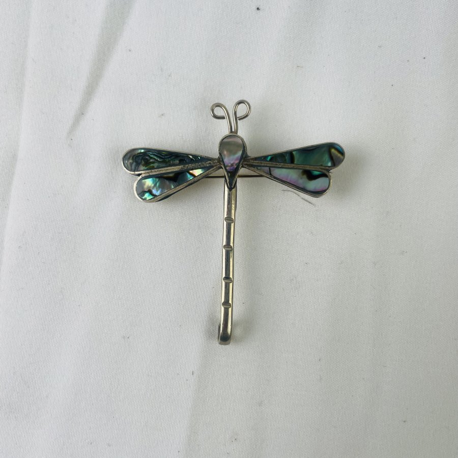 Vintage Silver Tone Abalone Dragonfly Brooch, Southwestern, Abalone Inlay