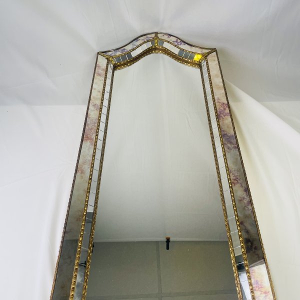 Multi-Facets Mirror with Brass Garlands, French, circa 1970