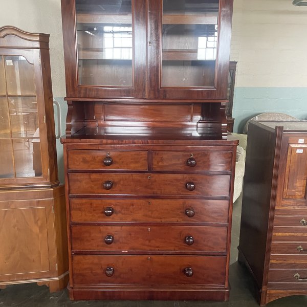 Antique Victorian Mahogany Bookcase  On Chest Of Drawer s