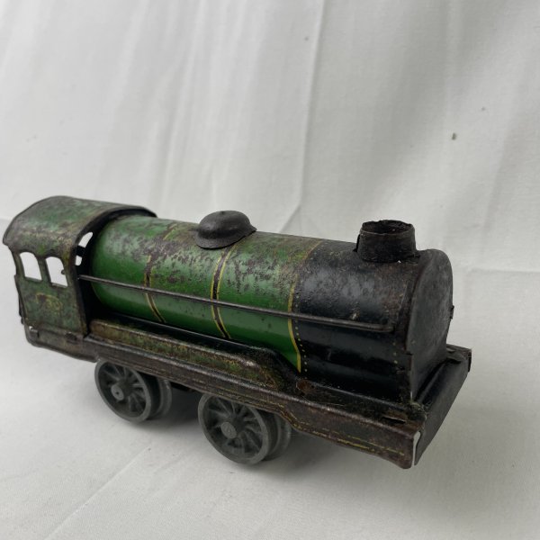 Antique Wind-Up Pressed Steel Toy Train Engine WORKS